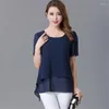 Kadın bluzları mavi siyah beyaz bluz kadınlar yaz gündelik şifon gömlekleri kısa kollu kıyafetler femme gömlek blusas