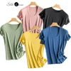 Kvinnors T-skjortor 2024 Fashion Top Spring/Summer Sexig fit Silk Ice Benable Solid Loose Short Sleeve T-shirt kläder för kvinnor