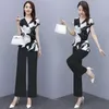Women's Two Piece Pants Suits Female For Summer 2024 Woman Set Pantsuits Elegant Chiffon Asymmetrical Tops & Wide Leg Trousers 2 Clothes