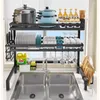 Kök förvaring 2 Tier Metal Shelf Organizer Dish Tork Rack Over Sink Drain Countertop Totensils Holder Tunga Duty