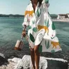 Costume da bagno da donna 2024 Abito con copertura da spiaggia Abiti con camicia oversize Stampa Boho bianco Plus Size