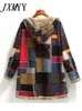 Dameswol 2024 Winter Vintage Damesjas Warm Afdrukken Dikke Fleece Lange Jas Met Capuchon Met Zak Dames Uitloper Los Voor