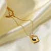 Pendant Necklaces 18K Gold Plated Stainless Steel Ladies Necklace Black And White Yin Yang Oil Drip Square Fashion Jewelry