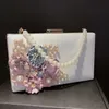 Nieuwe Bloem Diner Tas Parel Bloem Wit PU Platte Doos Banket Handheld Damestas Clutch Bag 240203