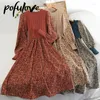 Casual Dresses Women's Sticke Dress Autumn Winter Long Sleeve Corduroy Floral Female Elegant tröja A-Line Veatidos Belt