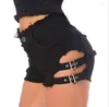 Kvinnors shorts sexig hög midje bandage brev kvinnor denim hål jean klubb dj dans