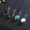 Boucles d'oreilles créoles en argent Sterling 925, ovale, pierre empereur pour femmes, rétro, pierre de lune, bijoux délicats de fête, cadeau d'anniversaire