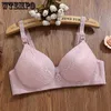 Bras Soutiens-gorge grande taille Push Up soutien-gorge femmes sous-vêtements sans couture rose sans fil froncé soutiens-gorge mince dentelle florale Bralette femme Sexy brassière hauts YQ240203