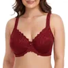 Sutiãs vinho vermelho laço bordado plus size para mulheres sexy underwired sutiã fino copo grande completo c d e f g h i j