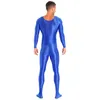 Men's Swimwear Mens Glossy Bodysuit Bodystocking Smooth Long Sleeve Shiny Full Body Jumpsuit Swimsuit Gym Fitness Rash Guard Clubwear