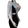 Sahne Giyim Işıltılı Omuz Full Rhinestones Tulum Kadınları Gogo Daner Kostüm Gece Kulübü DJ Parti Pole Dans Çılgın Kıyafetler XS6084