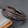 Charm Bracelets Multilayer Leather Classic Men's Stainless Steel Mix And Match Color Stitching Bracelet For Birthday Party Lucky Present