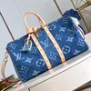 폭발 새로운 여성의 KeepAll Bandoulier E 45 M24315 Bleu Denim 글로벌 유기 섬유 인증면 캔버스 자물쇠 이름 태그 캐빈 크기를 가진 이중 방금 처리 클로저