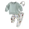 Ensembles de vêtements 2024-08-07 Lioraitiin 0-3T bébé fille automne tenues à volants à manches longues sweat vache imprimé pantalon bandeau ensemble vêtements pour tout-petits