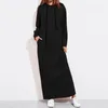 Vestidos casuais 2024 outono inverno mulheres hoodies vestido cor sólida solta mangas compridas moda bolsos streetwear elegante com capuz