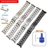 Watch Bands Curved End Stainless Steel Strap 13mm 14mm 16mm 18mm 20mm 22mm 24mm Metal Band Link Bracelet Watchband With Tools