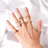 Clusterringen LUXUKISSKIDS Charms Vinger voor vrouw Roestvrij staal Luxe mode-ring Groene steen Duidelijk witte CZ-verlovingssieraden