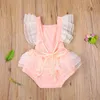 Księżniczka niemowlęta dziewczyny koronki haft romper słodki baby ruffle muchy rękaw muchowy Backless Summer Romper 0-24m 240202