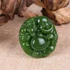 Pendant Necklaces Chinese Retro Green Jade Hand Carved Ancient Laughing Buddha Lucky Amulets Necklace Vintage Party Stone Jewelry