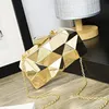Złote akrylowe pudełko geometryczne torby wieczorowe torby sprzęgła elegancka łańcuchowa torebka na imprezę na ramię na wesele/randki/impreza 240119