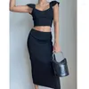 Work Dresses Knitted Skirt Suits Women Sexy Slim Two Piece Sets Fashion Tracksuits Tank Tops And Elegant Wrap Pencil Skirts Outfits