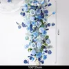 Flores decorativas branco azul flor artificial linha para casamento arco decoração arranjo po adereços fundo floral de seda decoração ao ar livre