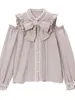 Blouses Femmes Woherb Sweet Lolita Élégant M-4XL Printemps Automne Femmes Harajuku Dentelle Bow Chemises À Manches Longues Girly Kawaii Tops Blusas