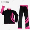 LIUHUO Costumes d'entraînement de patinage artistique et pantalons en velours Pantalons de patinage artistique sur glace Filles Femmes Entraînement Entraînement Pratique Skate Tops Leggings Noir-Rose