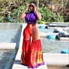 Women's Two Piece Pants CM.YAYA Beach Set Halter Neck Backless Blouse And Serpentine Lantern 2024 INS 2 Outfit Tracksuit