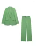 Kvinnors tvåbitar byxor ol Green Blazer Suits For Women Spring Candy Color Single Button Jacket Loose rakt high street outwear outfit