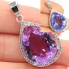 Pendants 35x19mm SheCrown Water Drop 20x15mm Pink Tourmaline Aquamarine Violet Tanzanite CZ Dating Silver Earrings Pendant