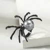 Cluster Rings Exaggerated Personality Retro Halloween Black Spider Ring Alloy Pearl Earrings Punk Hip-hop Open Accessories