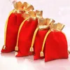 7 9cm 9 12cm 4 size Velvet Beaded Drawstring Pouches 100pcs lot Jewelry Packaging Christmas Wedding Gift Bags Black Red Epacket Fr271e