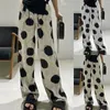 Pantaloni da donna Pantaloni drappeggiati stampati alla moda a pois Morbidi e comodi Gamba larga Lunghi Casual Allentati Vita alta dritta