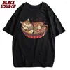 T-shirt manches courtes col rond pour homme, haut imprimé basique, animé, japonais, série Genki Cat, confortable, décontracté