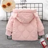 Daunenmantel Winter Kinder Mädchen Baumwolle gefütterte Jacke Kapuzenmäntel 2024 Baby Jungen dicker warmer Samt Kurz 0-6 Jahre alt