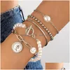 Kette Link Armbänder Huatang Hübscher Perlenstein Porträt Anhänger Für Frauen Trendy Silber Farbe Legierung Verstellbares Armband 5 Teile/satz Juwel Dhov0