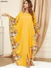 Etniska kläder Siskakia Batwing Abaya för kvinnor Muslim Ramadan Eid 2024 Skriv ut lösa Abayas Turkiet Kaftan Oman Robe Islamiska kläder Casual