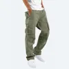Men's Pants Outdoor Mens Cargo Black Cotton Pure Color Overalls Streetear Men Straight Trouser Pocket Sweatpants 5XL