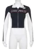 Sweetown Moto Biker Racing-jassen Dames Techwear Contrast gestikt Patchwork Crop-jassen met volledige mouw Y2K Herfstkleding 240127