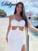 Casual Dresses Dulzura Summer Women Chain Sexy Y2K Clothes Sleeveless Hollow Out Backless Crop Side Slit Bodycon Maxi Dress Outfit Club