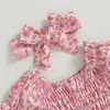 Rompers CitgeeSummer Infant Girl Bodysuit Dress Flower Print Short Puff Sleeve Skirt Hem Jumpsuits Clothes Headband