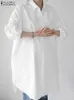 Lente Elegante Lange Flare Mouw Blouse ZANZEA Stijlvolle Vrouwen Button Down Lang Shirt Losse Tuniek Tops Casual Effen Blusas 7 240126