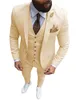 Costumes pour hommes 3 pièces Slim Fit Casual Business Champagne Revers Kaki Tuxedos formels pour les garçons d'honneur de mariage BlazerPantsVest 240125