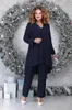 Grande taille été mode broderie fête trois pièces ensemble femmes décontracté lâche col en V irrégulière longue chemise haut pantalon 3 pièces ensemble 240122