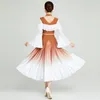 Stage Wear Waltz Modern Dance Dress Trumpet Sleeve Crewneck Gradient GB Ballroom Foxtrot Tango