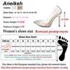 Aneikeh Printemps Argenté Strass PVC Transparent Dames Parti Pompes Talons Hauts Sexy Bout Pointu Robe Chaussures De Mariage 35-42 240126