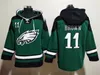 Philadelphia''eagles''men #20 Brian Dawkins 1 Jalen gör ont 11 A. J. Brown 6 Devonta Smith Custom Green Lace-Up Pullover Hoodie