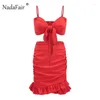 Robes décontractées Nadafair deux pièces ensemble femmes volants arc plage robe d'été rouge épaule sexy club moulante portefeuille mini fête