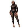 2024 Designer Mesh Combinaisons Femmes À Manches Longues Dentelle Barboteuses Printemps Sexy Moulante Impression Voir À Travers Combinaisons Clubwear En Vrac Vêtements En Gros 10660